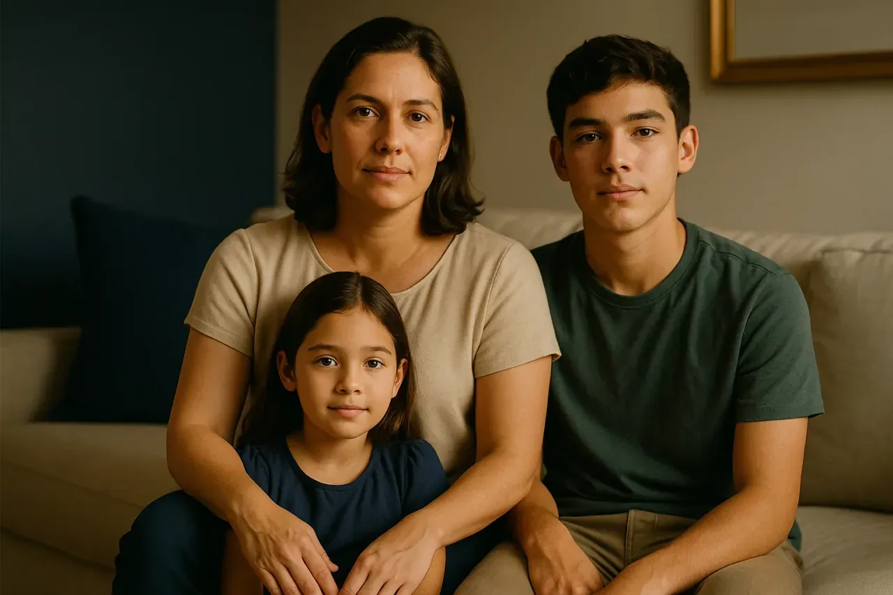 Calm Latino family at home in Miami, informed about their constitutional rights with ICE